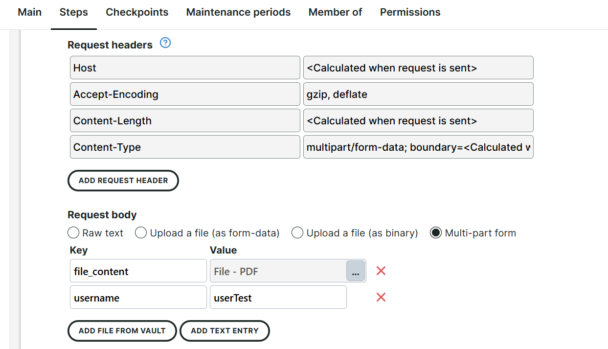 Option Multi-part form dans le moniteur d’API multi-étapes